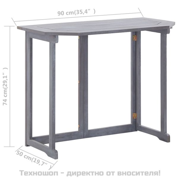 Сгъваема балконска маса, 90x50x74 см, акация масив