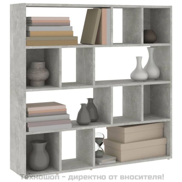 Библиотека/разделител за стая, бетонно сива, 105x24x102 см