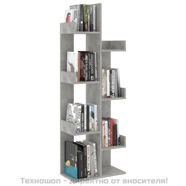 Библиотека, бетонно сива, 48x25,5x140 см, инженерно дърво