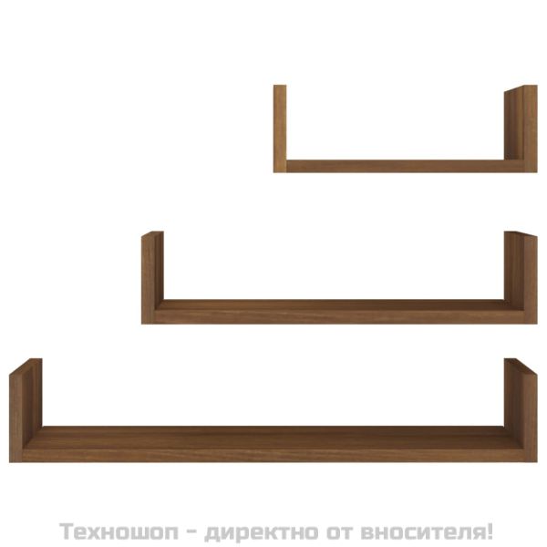 Стенни рафтове, 3 бр, кафяв дъб, инженерно дърво