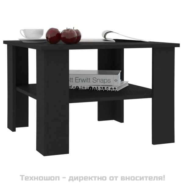 Маса за кафе, черна, 60x60x42 см, инженерно дърво