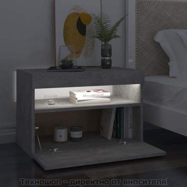 ТВ шкаф с LED осветление, бетонно сив, 60x35x40 см