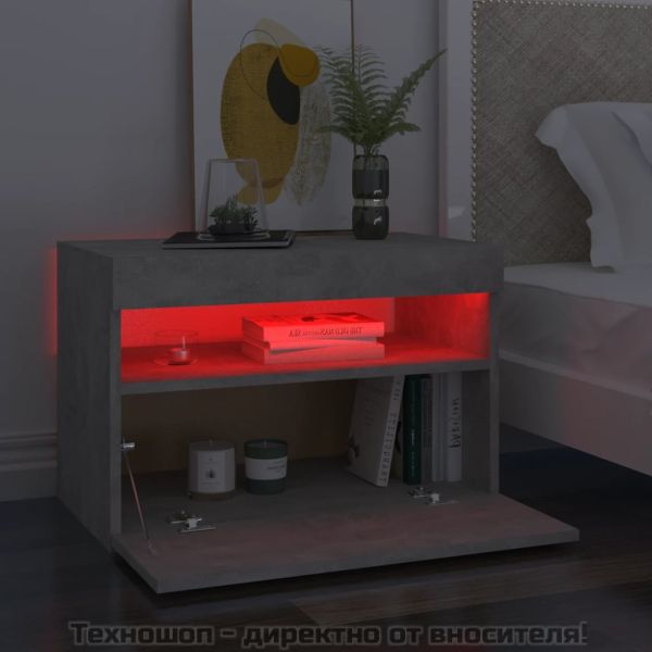 ТВ шкаф с LED осветление, бетонно сив, 60x35x40 см