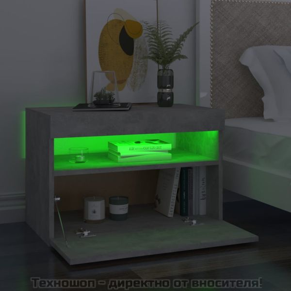 ТВ шкаф с LED осветление, бетонно сив, 60x35x40 см