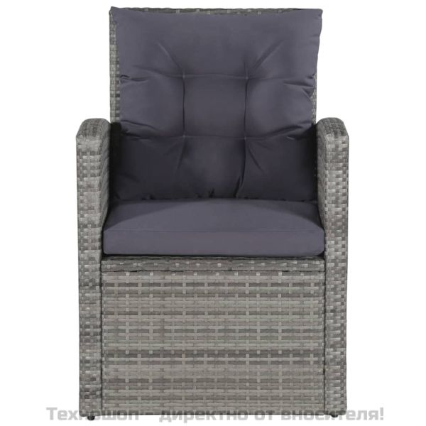 Градински комплект с възглавници, 6 части, полиратан, сив