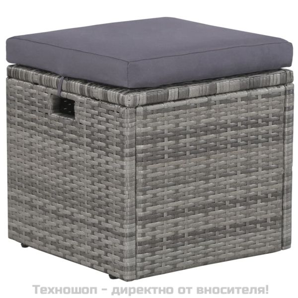 Градински комплект с възглавници, 6 части, полиратан, сив