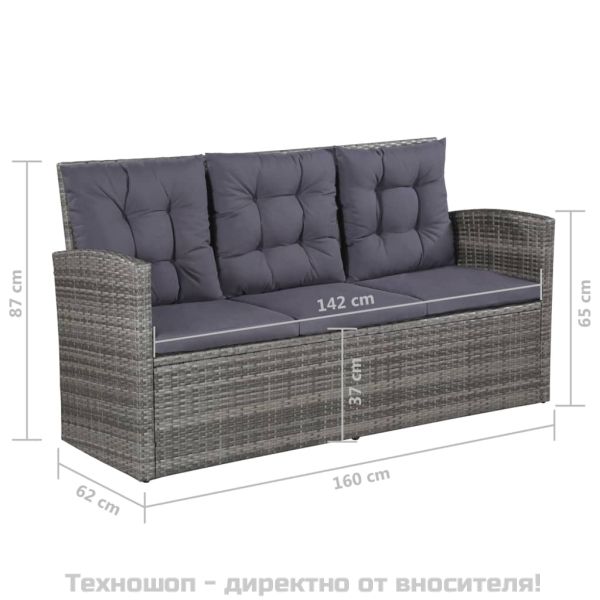 Градински комплект с възглавници, 6 части, полиратан, сив