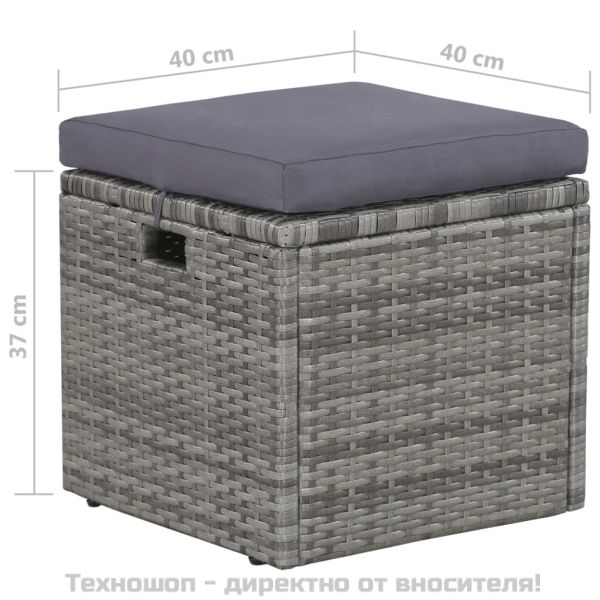 Градински комплект с възглавници, 6 части, полиратан, сив