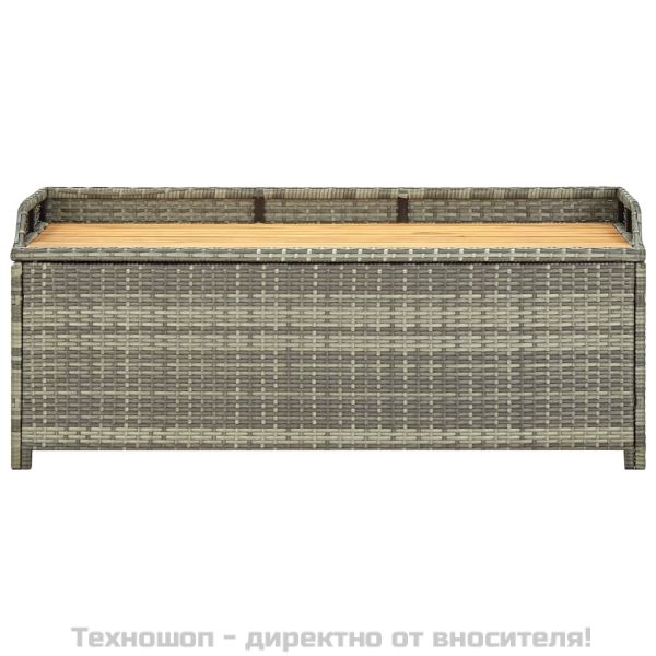Градинска пейка за съхранение, 120 см, полиратан, сива