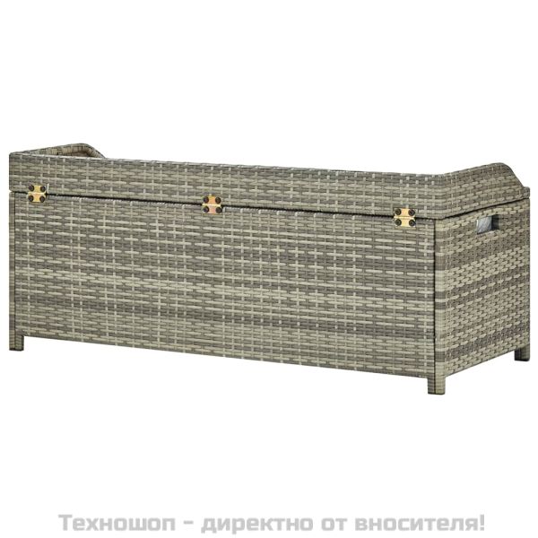 Градинска пейка за съхранение, 120 см, полиратан, сива