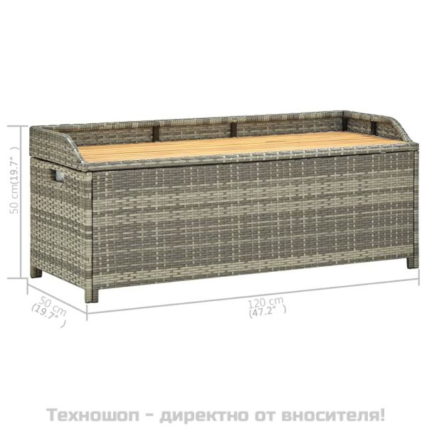 Градинска пейка за съхранение, 120 см, полиратан, сива