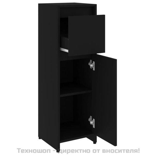 Шкаф за баня, черен, 30x30x95 см, инженерно дърво