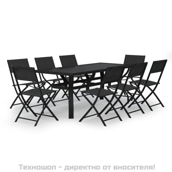 Градински трапезен комплект, 9 части, сиво и черно