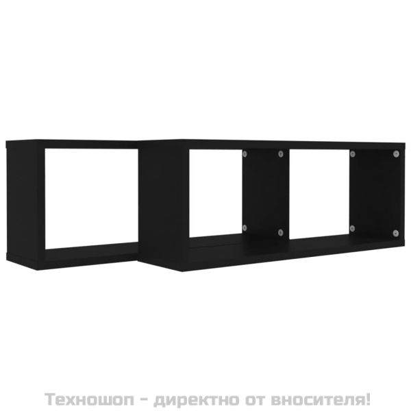 Стенни кубични рафтове, 2 бр, черни, 60x15x23см инженерно дърво