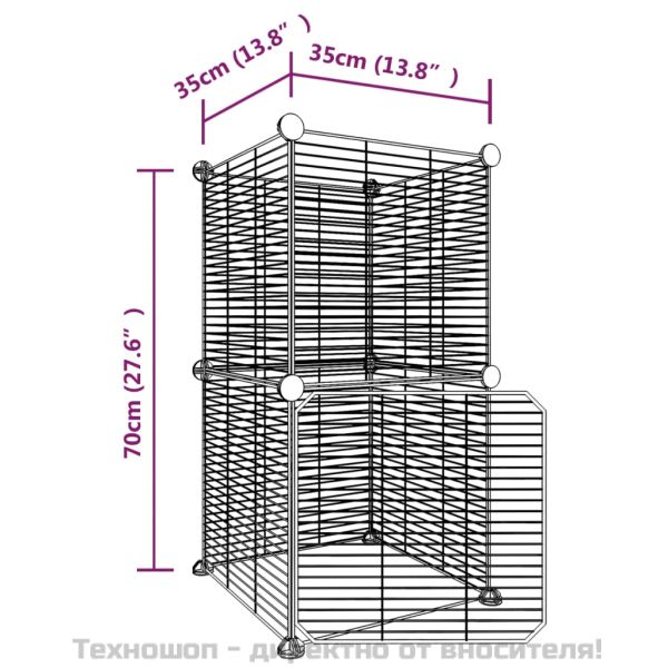 Клетка за животни с врата, 8 панела, черна, 35x35 см, стомана