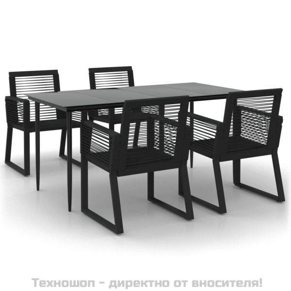 Градински трапезен комплект от 5 части, черeн, PVC ратан