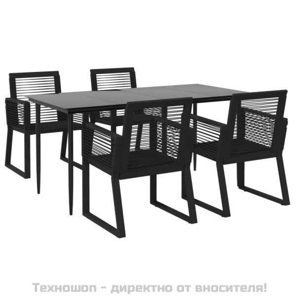 Градински трапезен комплект от 5 части, черeн, PVC ратан