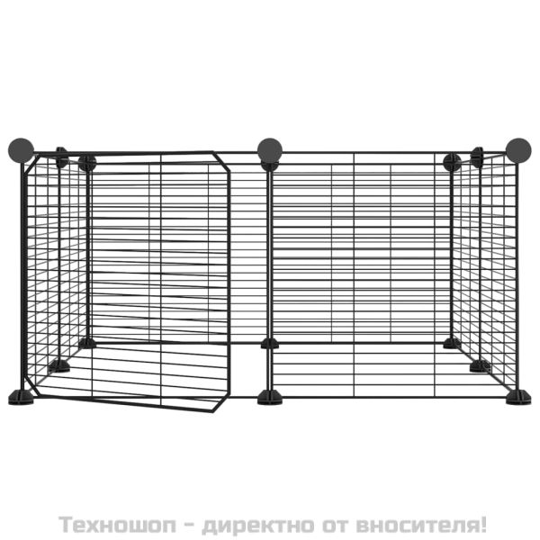 8-панелен кът за домашни любимци с врата, черна, 35x35 см, стомана