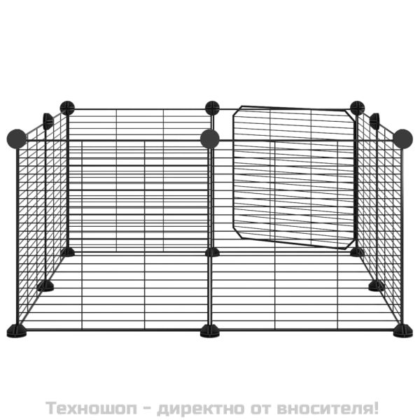 8-панелен кът за домашни любимци с врата, черна, 35x35 см, стомана