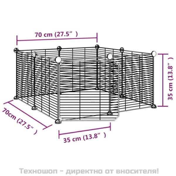 8-панелен кът за домашни любимци с врата, черна, 35x35 см, стомана