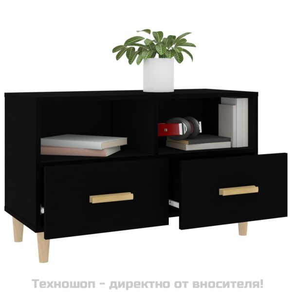 ТВ шкаф, черен, 80x36x50 см, инженерно дърво