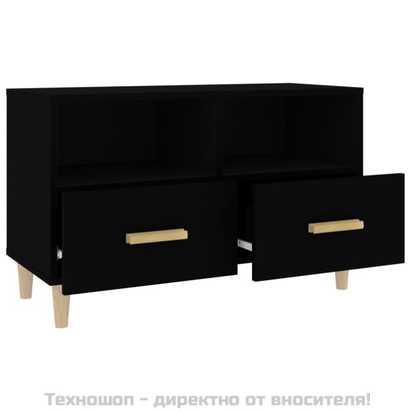 ТВ шкаф, черен, 80x36x50 см, инженерно дърво