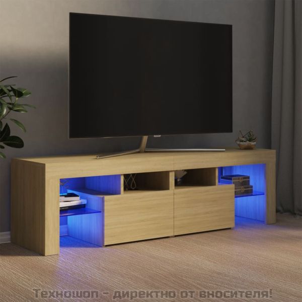 ТВ шкаф с LED осветление, сонома дъб, 140x36,5x40 см