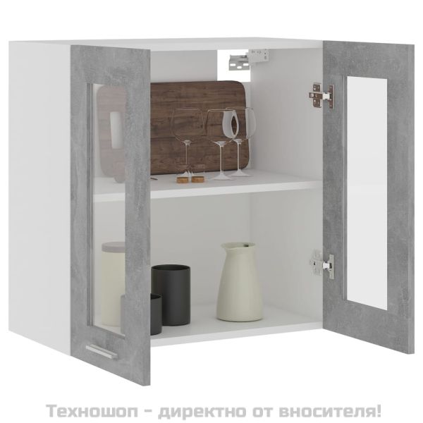 Висящ стъклен шкаф "Lyon", бетонно сив, 60x31x60 см, инженерно дърво