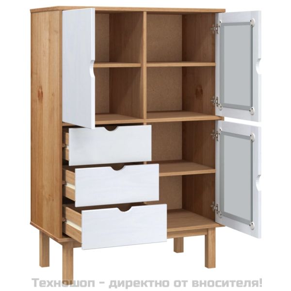 Висок шкаф OTTA, кафяво и бяло, 85x43x125 см, бор масив