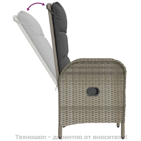 Градински трапезен комплект 9 части с възглавници сив полиратан