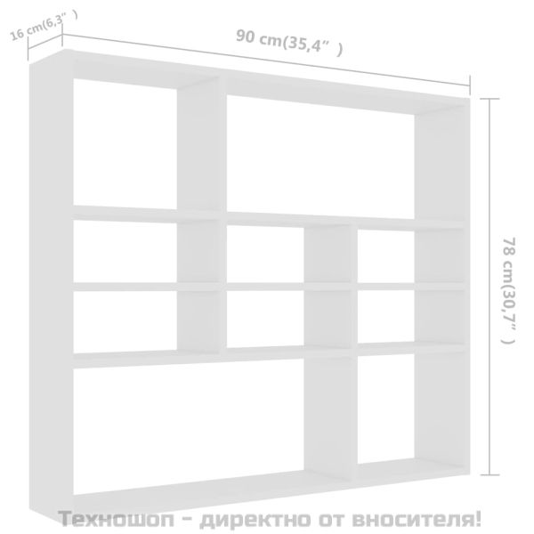 Стенен рафт, бял, 90x16x78 см, инженерно дърво