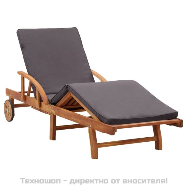 Шезлонг с възглавница, масивно акациево дърво