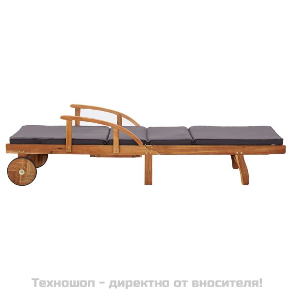 Шезлонг с възглавница, масивно акациево дърво