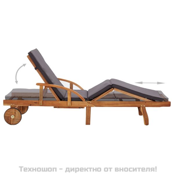 Шезлонг с възглавница, масивно акациево дърво