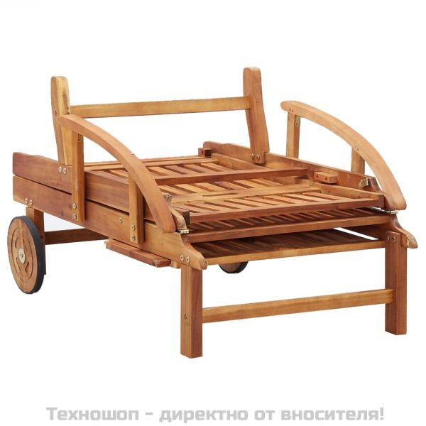Шезлонг с възглавница, масивно акациево дърво