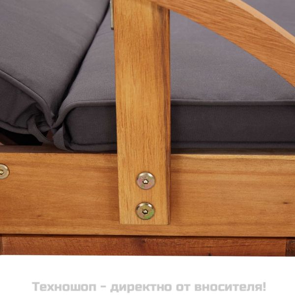 Шезлонг с възглавница, масивно акациево дърво