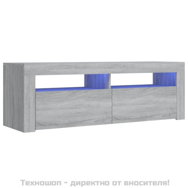 ТВ шкаф с LED осветление, сив сонома, 120x35x40 см