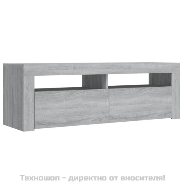ТВ шкаф с LED осветление, сив сонома, 120x35x40 см