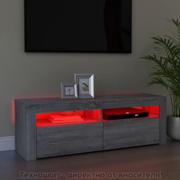 ТВ шкаф с LED осветление, сив сонома, 120x35x40 см
