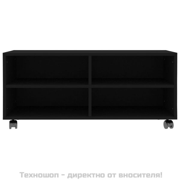 ТВ шкаф с колелца, черен, 90x35x35 см, инженерно дърво