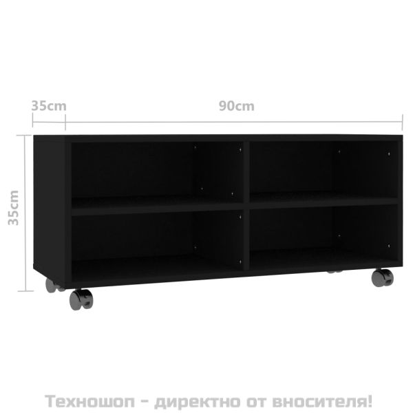 ТВ шкаф с колелца, черен, 90x35x35 см, инженерно дърво