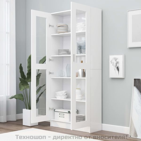 Шкаф витрина, бял, 82,5x30,5x185 см, инженерно дърво