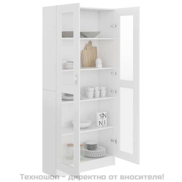 Шкаф витрина, бял, 82,5x30,5x185 см, инженерно дърво