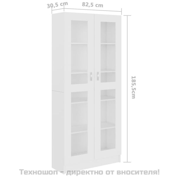 Шкаф витрина, бял, 82,5x30,5x185 см, инженерно дърво
