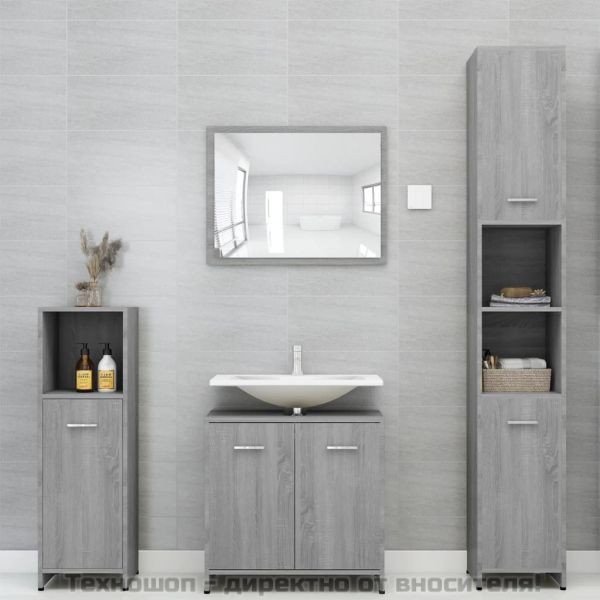 Шкаф за баня, сив сонома, 30x30x95 см, инженерно дърво