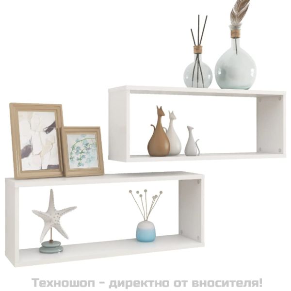 Стенни кубични рафтове, 2 бр, бели, 60x15x23см, инженерно дърво