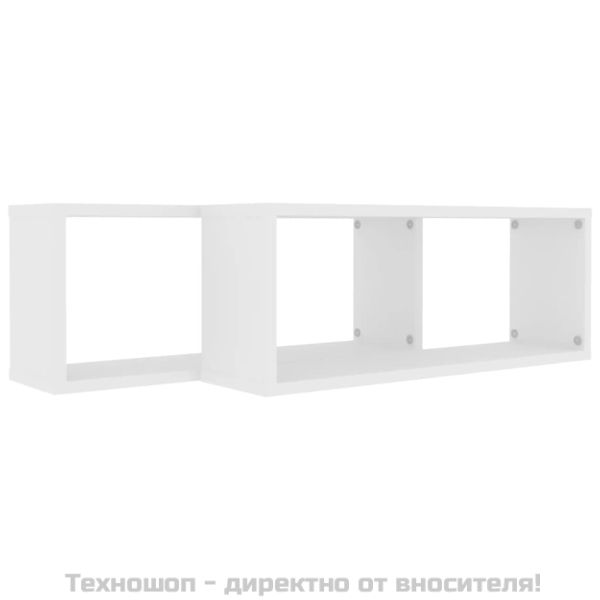 Стенни кубични рафтове, 2 бр, бели, 60x15x23см, инженерно дърво