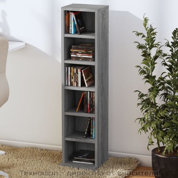 Етажерка за дискове, сив сонома, 21x20x88 см, инженерно дърво