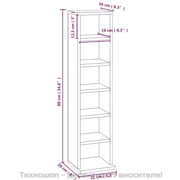 Етажерка за дискове, сив сонома, 21x20x88 см, инженерно дърво