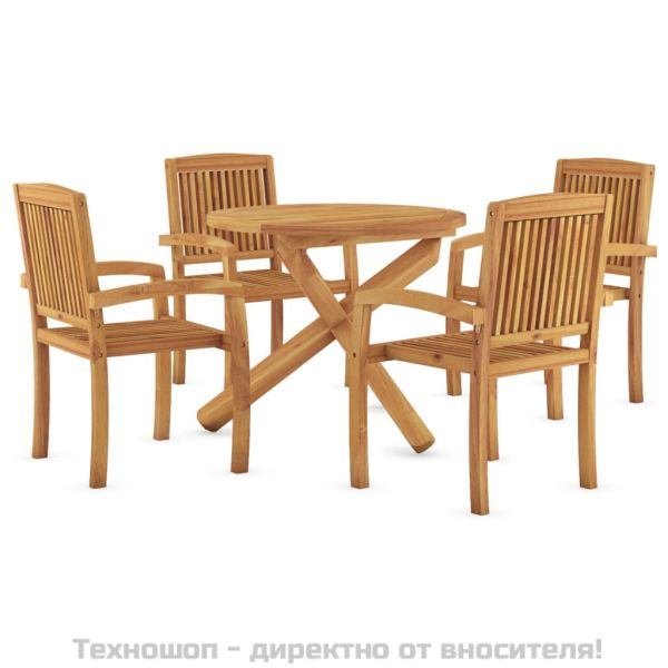 Градински трапезен комплект, 5 части, тиково дърво масив